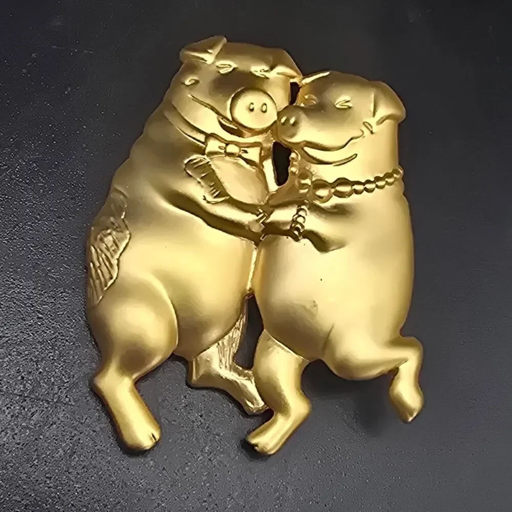 Gold Tone Dancing Pigs Brooch Couple Mrs Mr Vintage Animal Jewelry